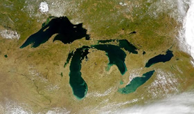 MODIS satellite image of the Great Lakes