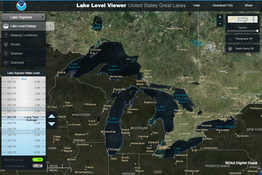 Go to the NOAA OCM Lake Level Viewer
