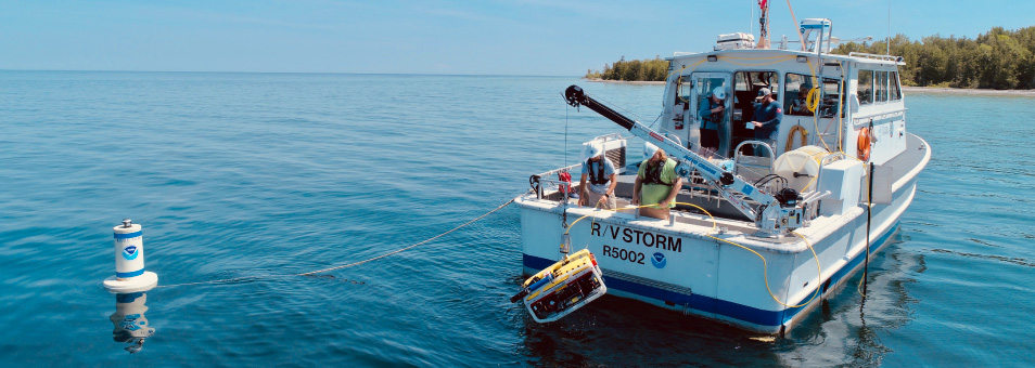 Click to learn more about how the lab observes, models, and forecasts Harmful Algal Blooms in the Great Lakes.