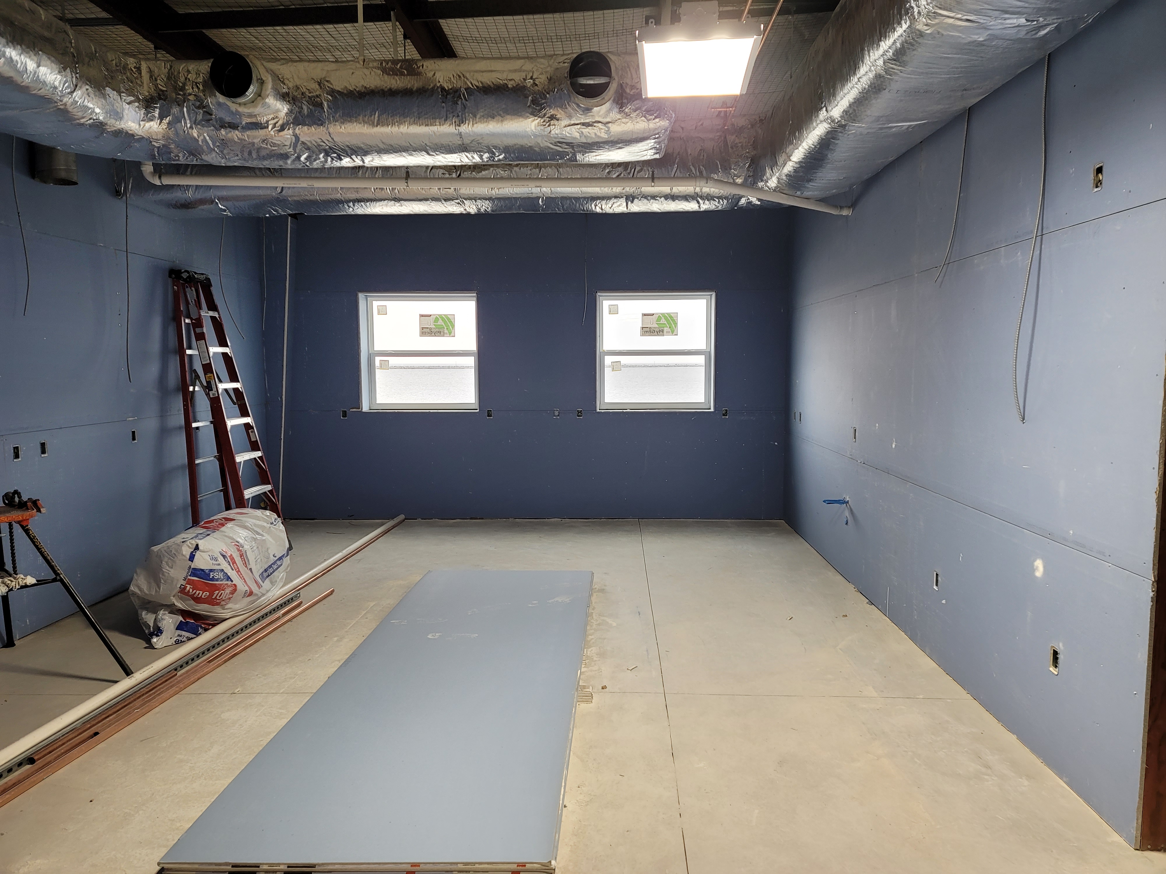 picture of the interior windows and drywall in building 3 at the Lake Michigan Field Station