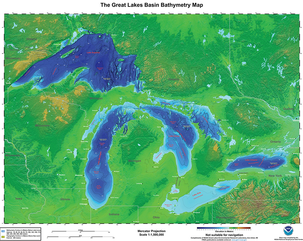 Bathymetry of Lake Great Lakes Basin, click to open JPG