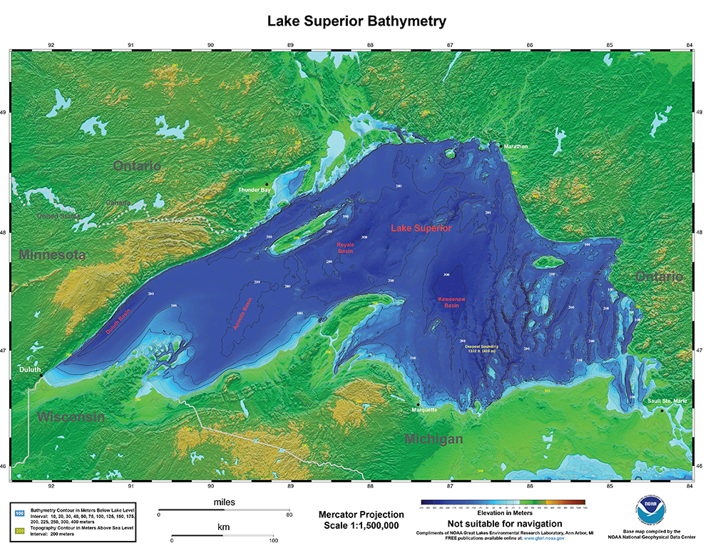 Bathymetry of Lake Superior, click to open JPG